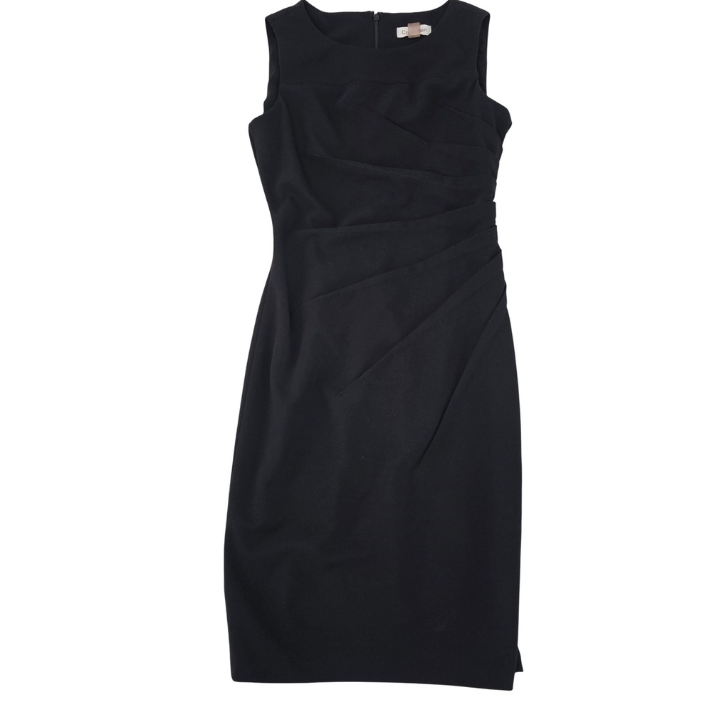 Calvin Klein Black Sleeveless Ruched Sheath Dress Size 2 Professional Cocktail